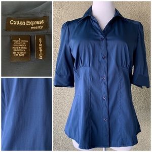 “Cotton Express” Deep Teal Stretch Blouse size L